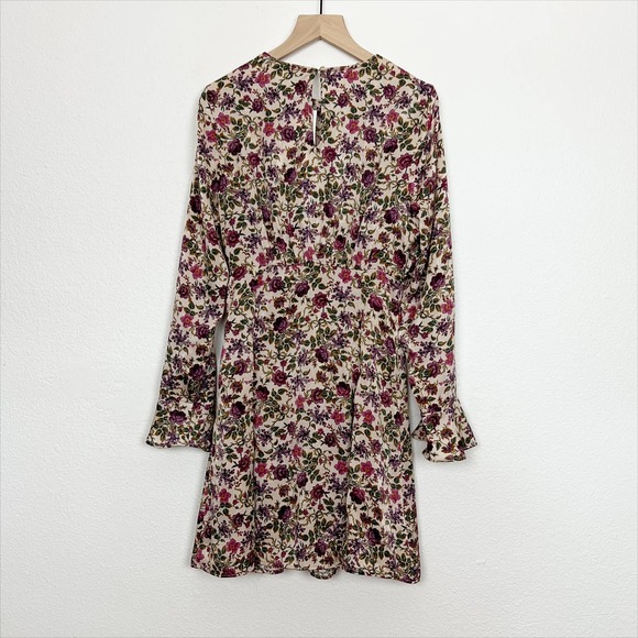 NWT Zara Satin Effect Printed Floral Mini Dress XS Pink Cream - Picture 3 of 12